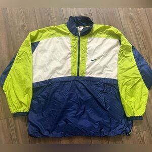Vintage Nike Colorblock Windbreaker Jacket Neon Green Navy White L